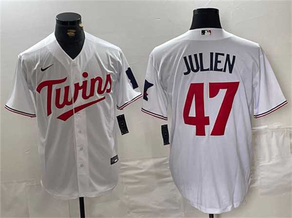 Mens Minnesota Twins #47 Edouard Julien White Cool Base Stitched Jerseys